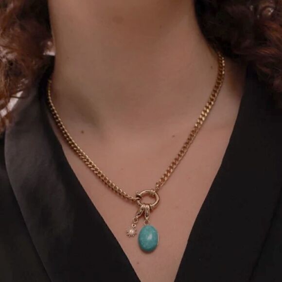 #19 NEW Amazonite Gold Chain Necklace - Picture 1 of 10